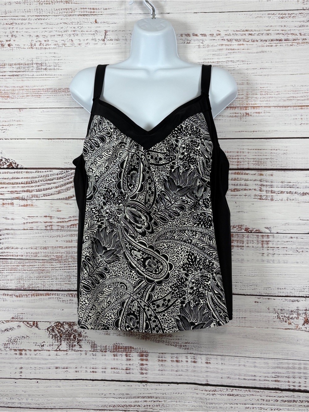 Delta Burke Black Paisley Tankini Swim Top